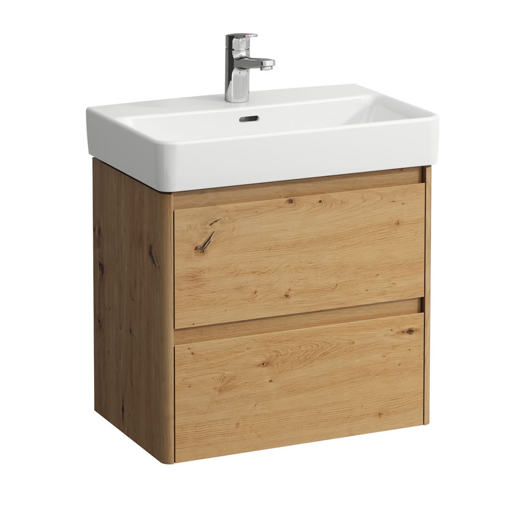 Cutout image of Laufen Base 2.0 Wild Oak 600mm Wall-Hung Vanity Unit & Basin