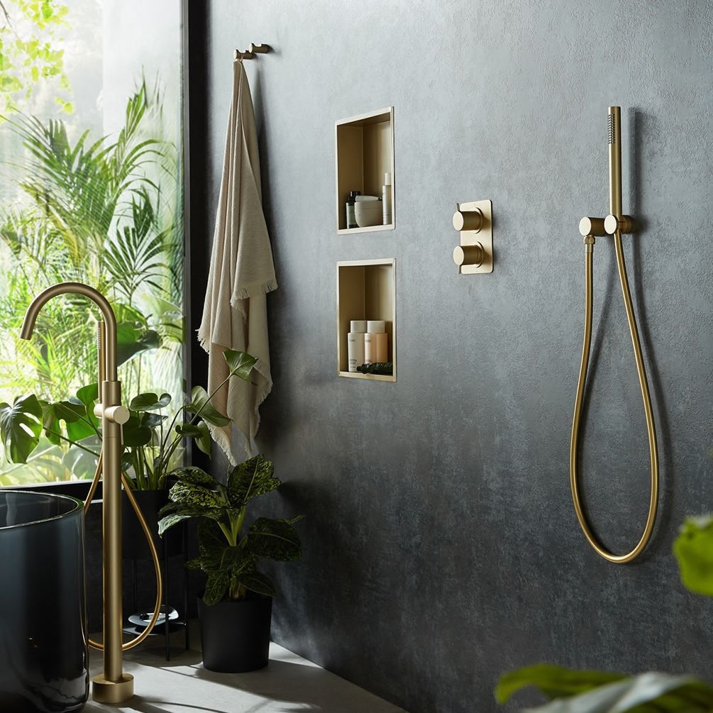 Vado Muse 323 x 323mm Satin Brass Shower Niche - Lifestyle