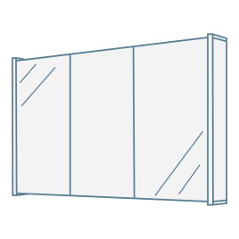 iconography image of a triple door mirrored bathroom cabinet/three door mirrored bathroom cabinet