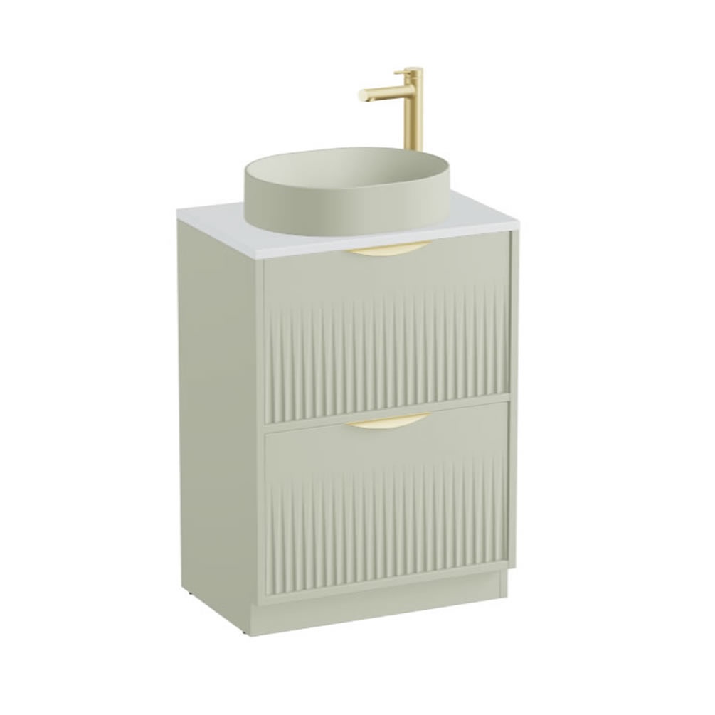 Vado Safari Fluted 600mm Sage Green Floorstanding Vanity Unit & Arctic Worktop