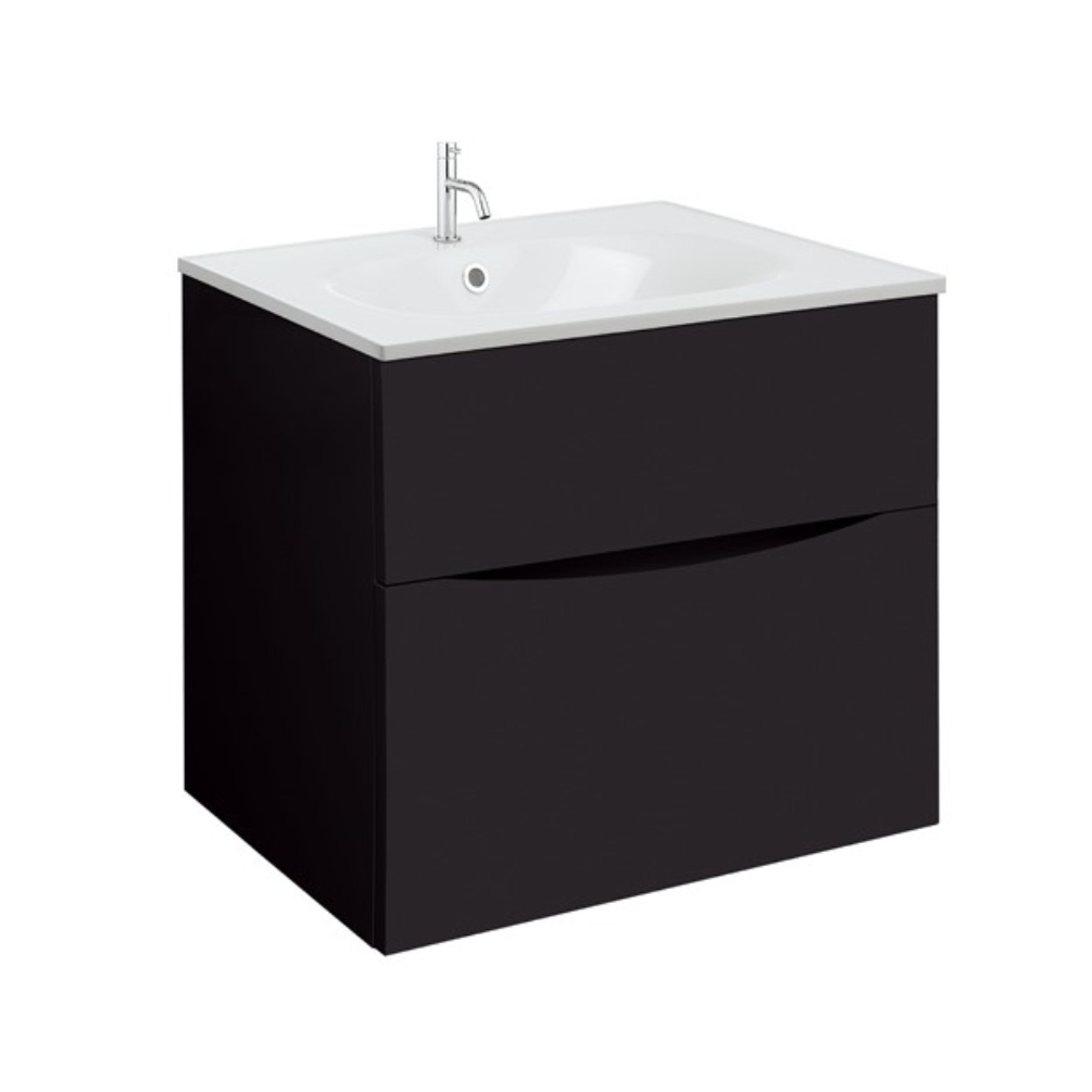Product Cut out image of the Crosswater Glide II Matt Black 600mm Double Drawer Unit with Cast Mineral Marble 1 Tap Hole Basin