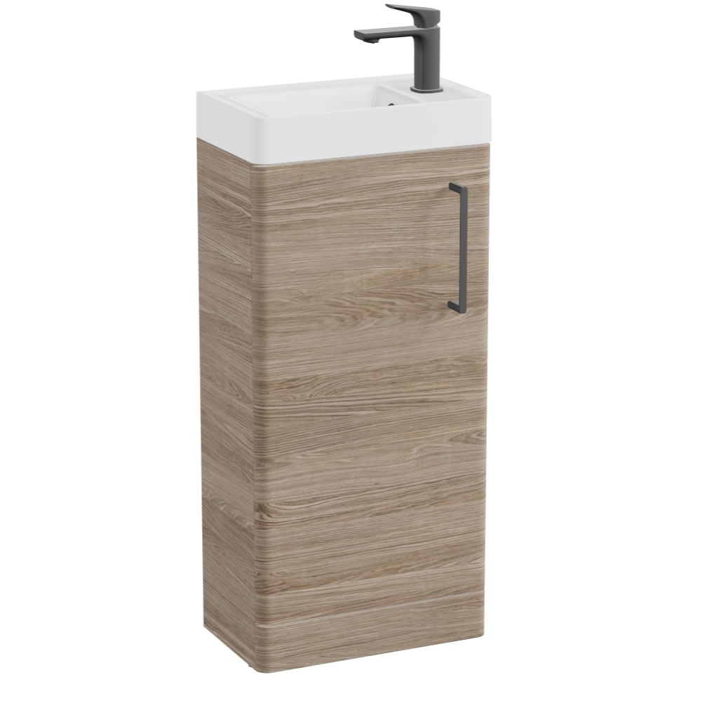 Vado Cameo 400mm Natural Oak Floorstanding Vanity Unit & Ceramic Basin - Right Hand