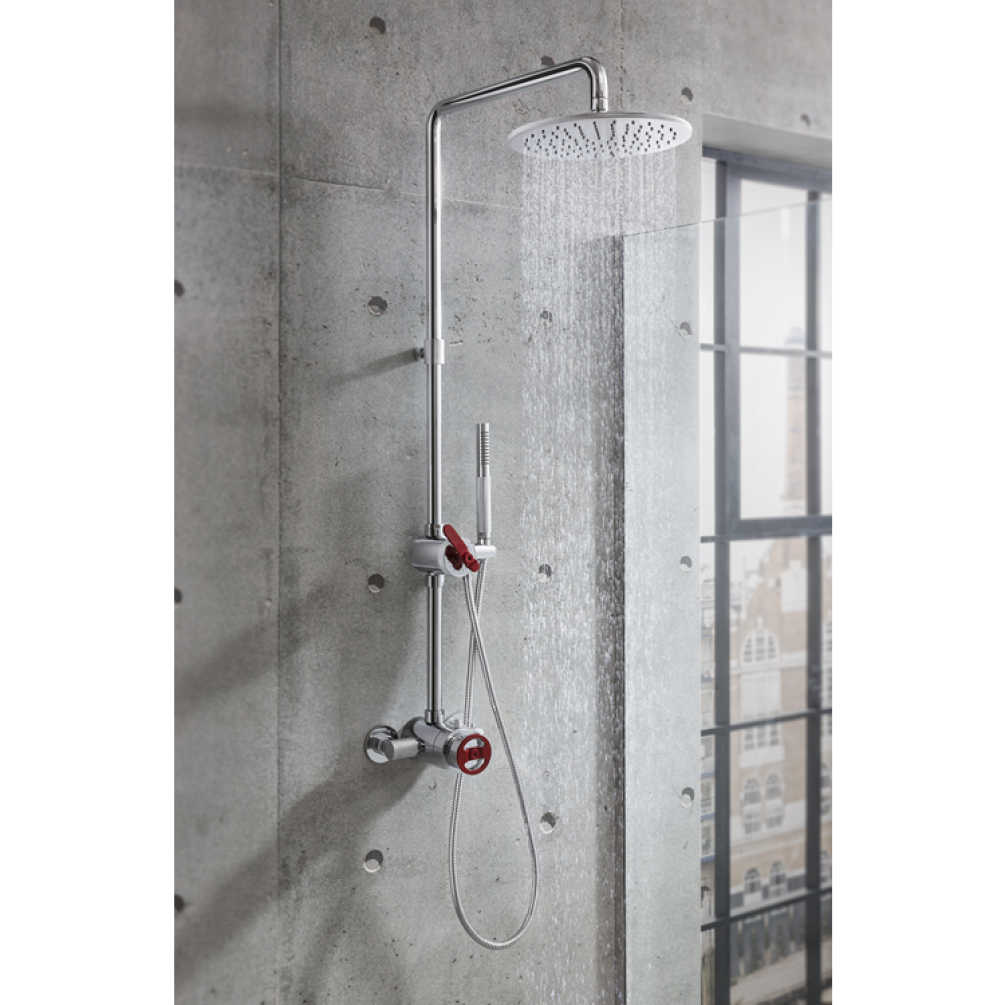 Photo of Crosswater Union Chrome Multifunction Thermostatic Shower Valve with Red Handles