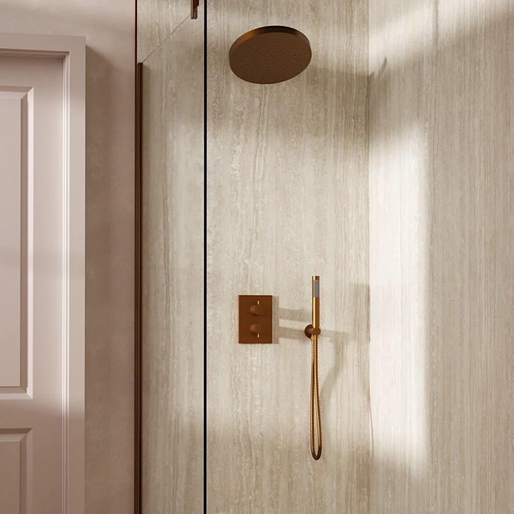 Lifestyle image of Crosswater Crossbox Brushed Bronze Dual Outlet Fixed Shower Set