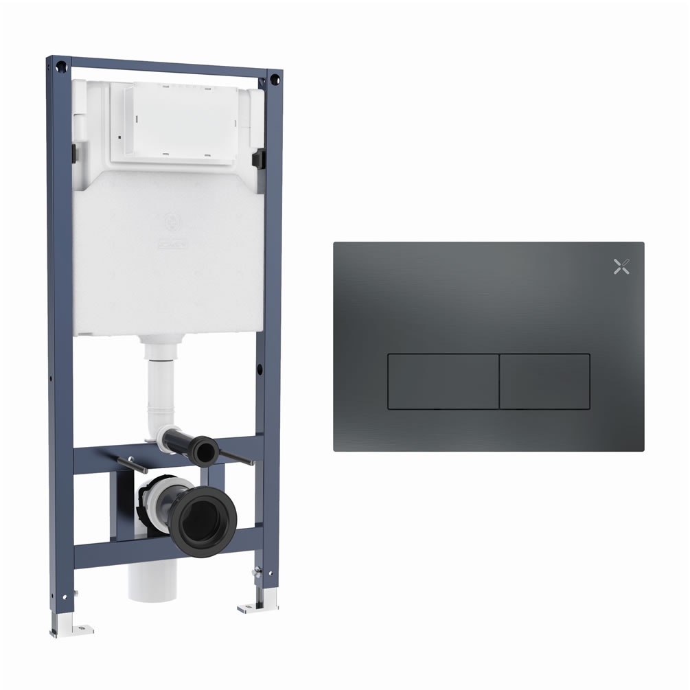 Cutout image of Crosswater 1120mm Wall-Hung Cistern Frame & MPRO Stainless Steel Slate Dual Flush Plate
