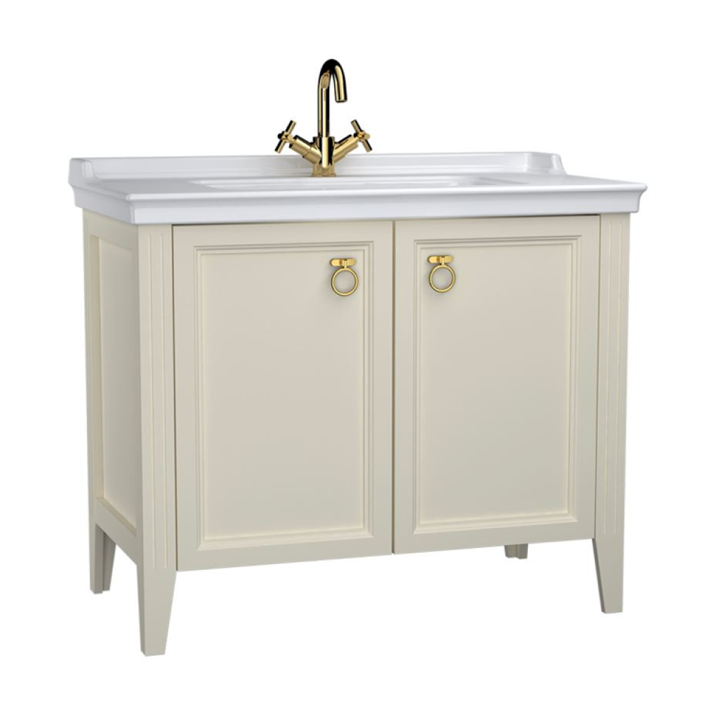 Photo of VitrA Valarte 1000mm Matt Ivory Double Door Unit & Basin - 1TH Unit with Gold Handles Cutout