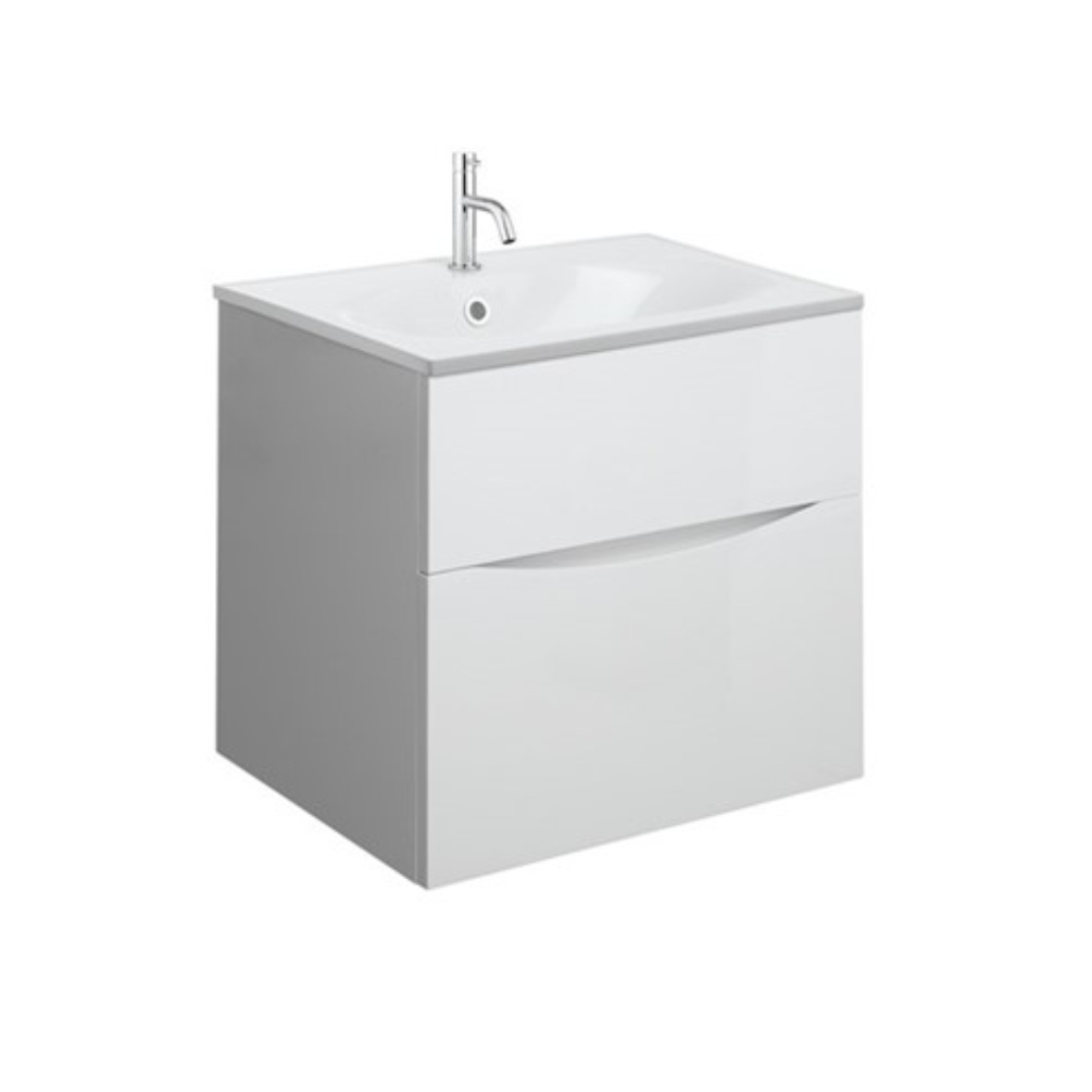 Product Cut out image of the Crosswater Glide II White Gloss 500mm Double Drawer Unit withCast Mineral Marble 1 Tap Hole Basin