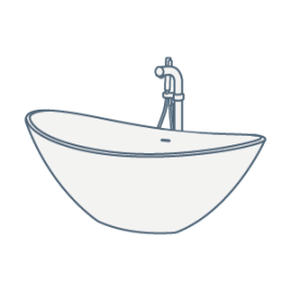iconography image of a boat bath, also known as a double ended slipper bath or bateau baths. These baths feature two higher ends that curve in the middle