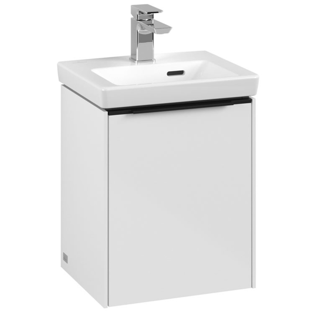 Cutout image of Villeroy & Boch Subway 351 3.0 Brilliant White Wall-Hung Vanity Unit & Basin Volcano Black Handle
