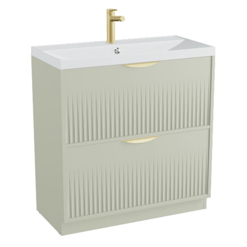 Vado Safari Fluted 800mm Sage Green Floorstanding Vanity Unit & Mineral Basin