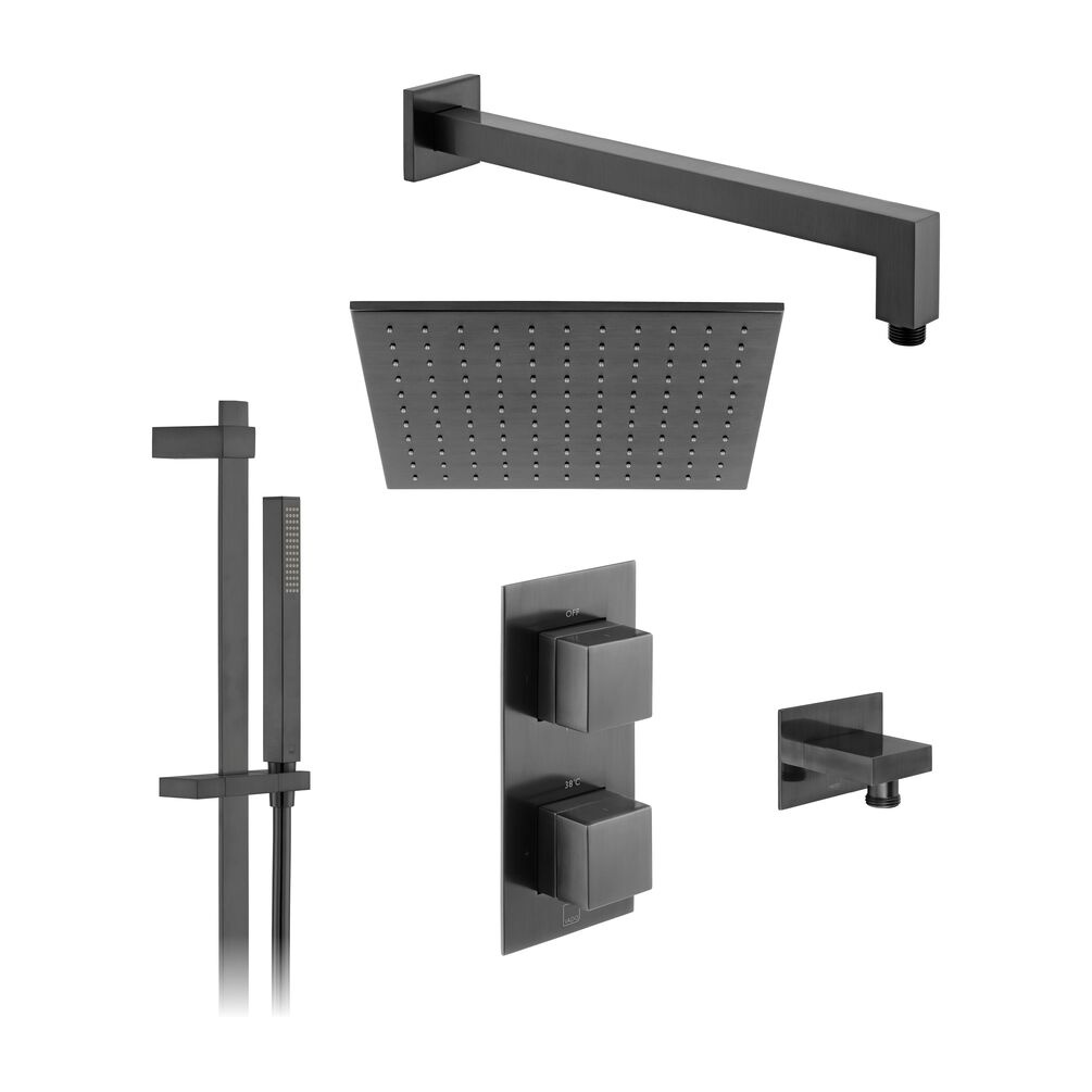 Cutout image of Vado Individual Brushed Black Square Dual Outlet Slide Rail Shower Pack