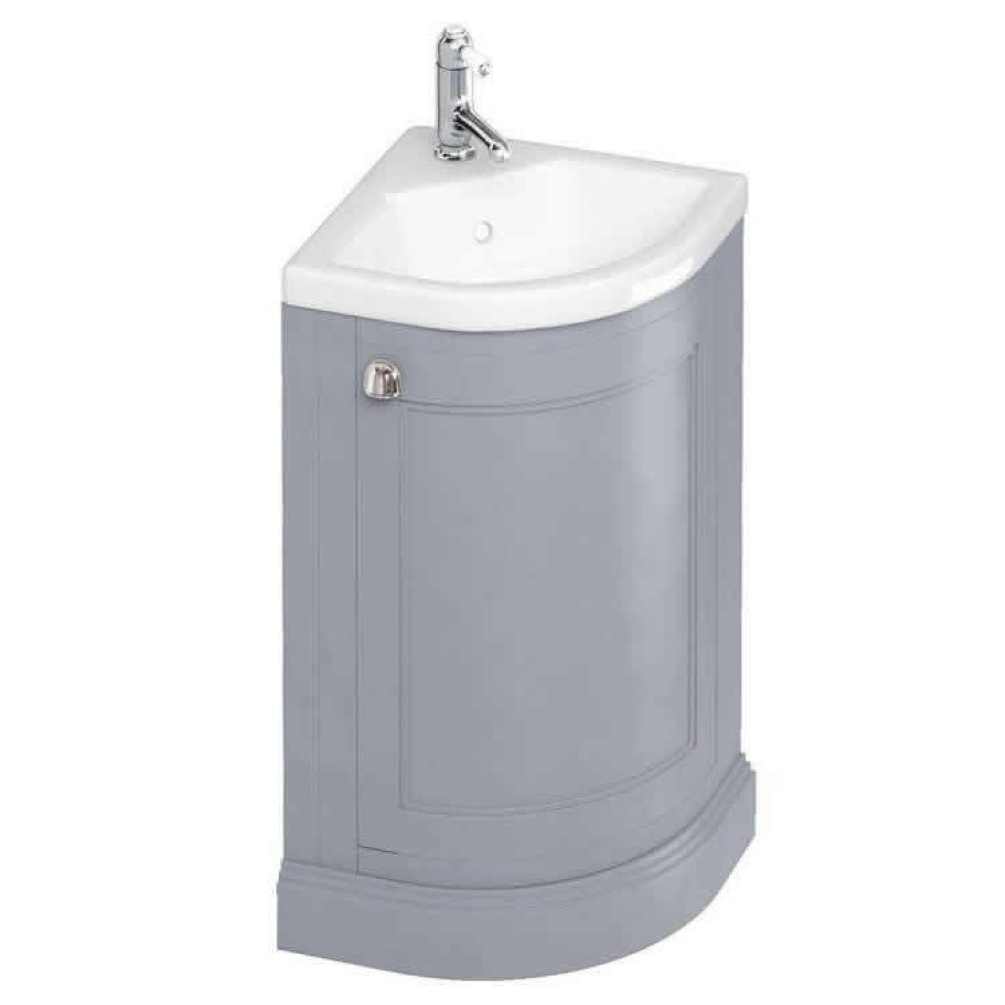 Product Cut out image of the Burlington Corner Quattrocast Basin & Classic Grey Freestanding Vanity Unit