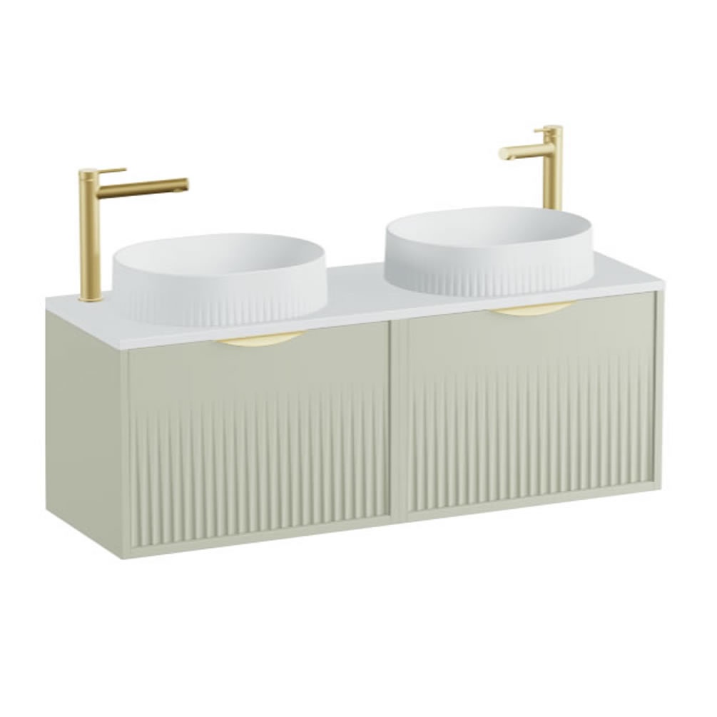 Vado Safari Fluted 1200mm Sage Green Wall Hung Vanity Unit & Arctic White Worktop