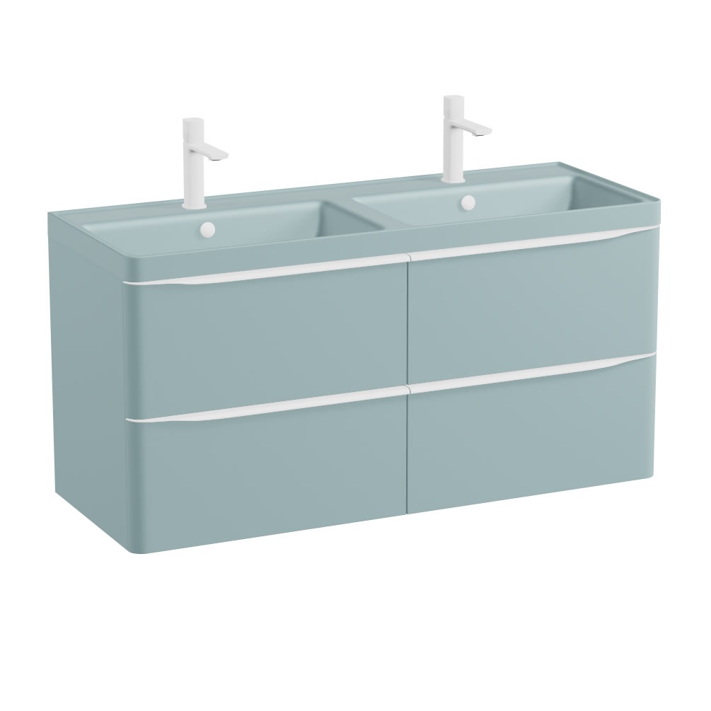 Vado Cameo 1200mm Cove Blue Wall Hung 4 Drawer Vanity Unit & Blue Basin