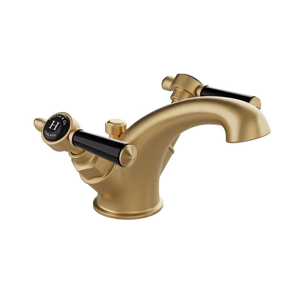 Booth & Co. Axbridge Black Lever Brushed Brass Mono Basin Mixer With Pop Up Waste