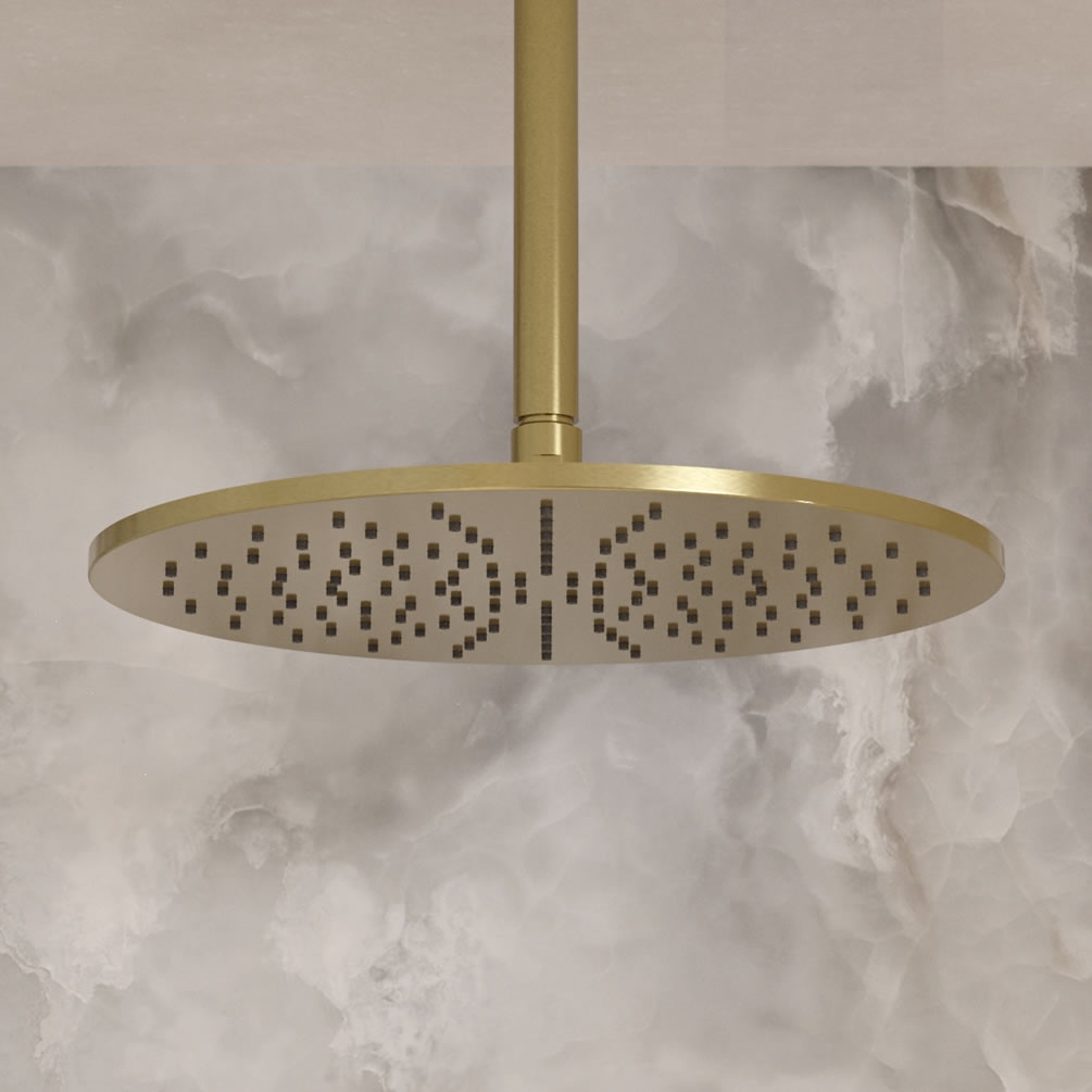 Lifestyle image of Crosswater 3ONE6 316 Brushed Brass 300mm Round Shower Head