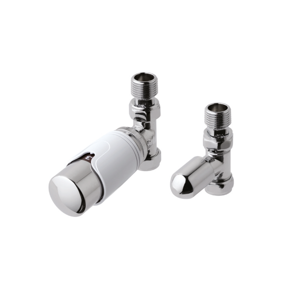 Photo of Eastbrook Chrome and White Straight Thermostatic Radiator Valves Cutout
