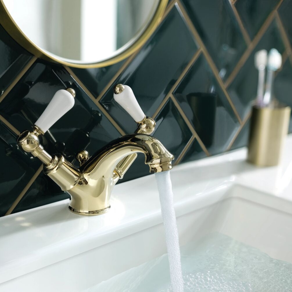 JTP Grosvenor Lever Polished Gold Mono Basin Mixer with Pop Up Waste Lifestyle