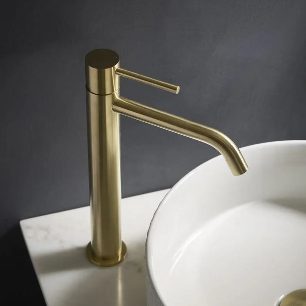 Tavistock Cohort Lever Brushed Brass Tall Mono Basin Mixer Tap - Lifestyle Image