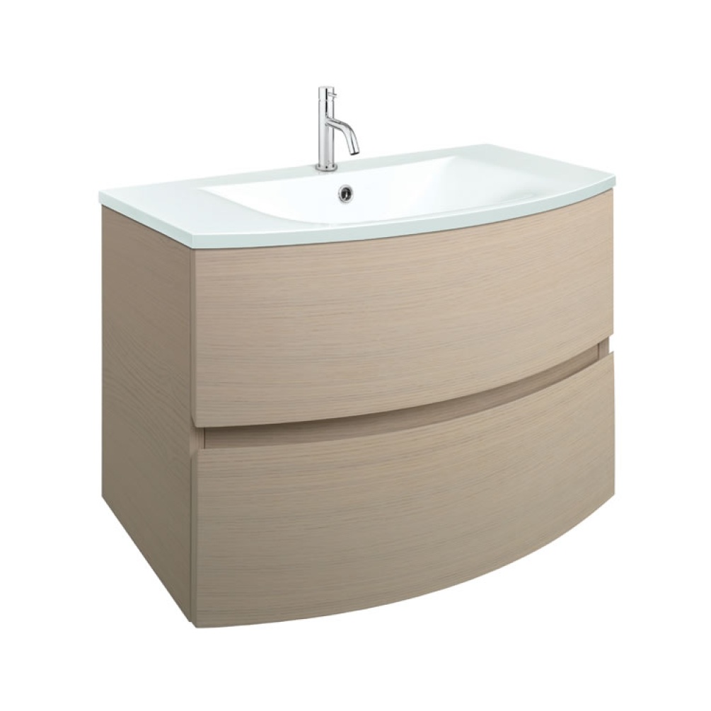 Cutout image of Crosswater Svelte 800 Castilla Oak Wall-Hung Vanity Unit & Ice White Basin