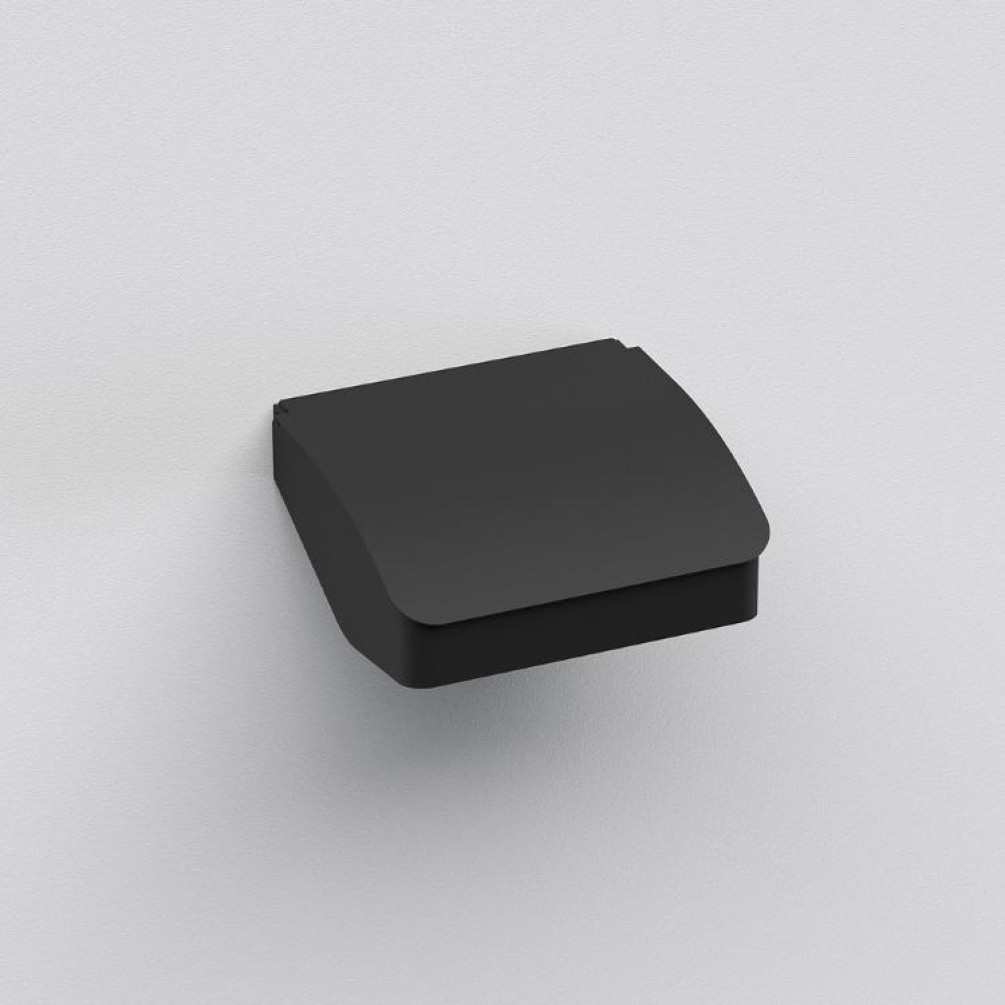 Close up product image of the Origins Living S Cube Matt Black Toilet Roll Holder with Flap