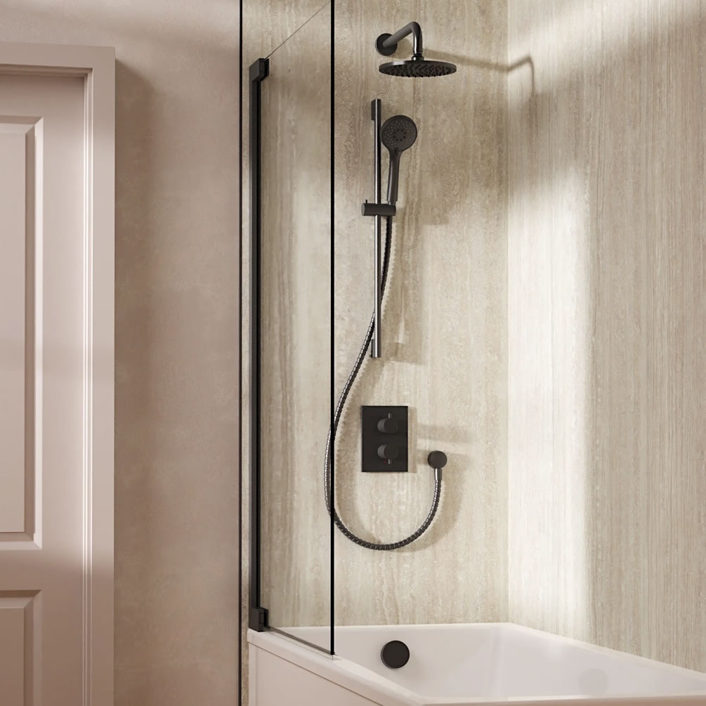 Lifestyle image of Crosswater Crossbox Slate Triple Outlet Slide Rail Shower Bath Set