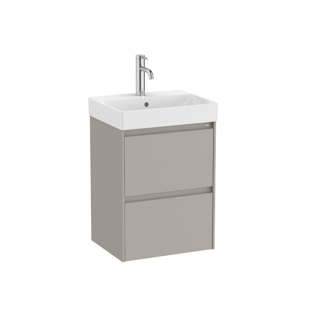 Cut out image of Roca Ona Compact 450mm x 360mm Sand Grey Wall Hung 2 Drawer Cloakroom Vanity Unit & Basin