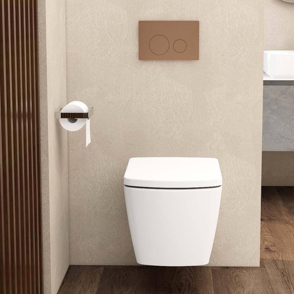 Imex Brushed Bronze Round Button Mechanical Dual Flush Plate Lifestyle