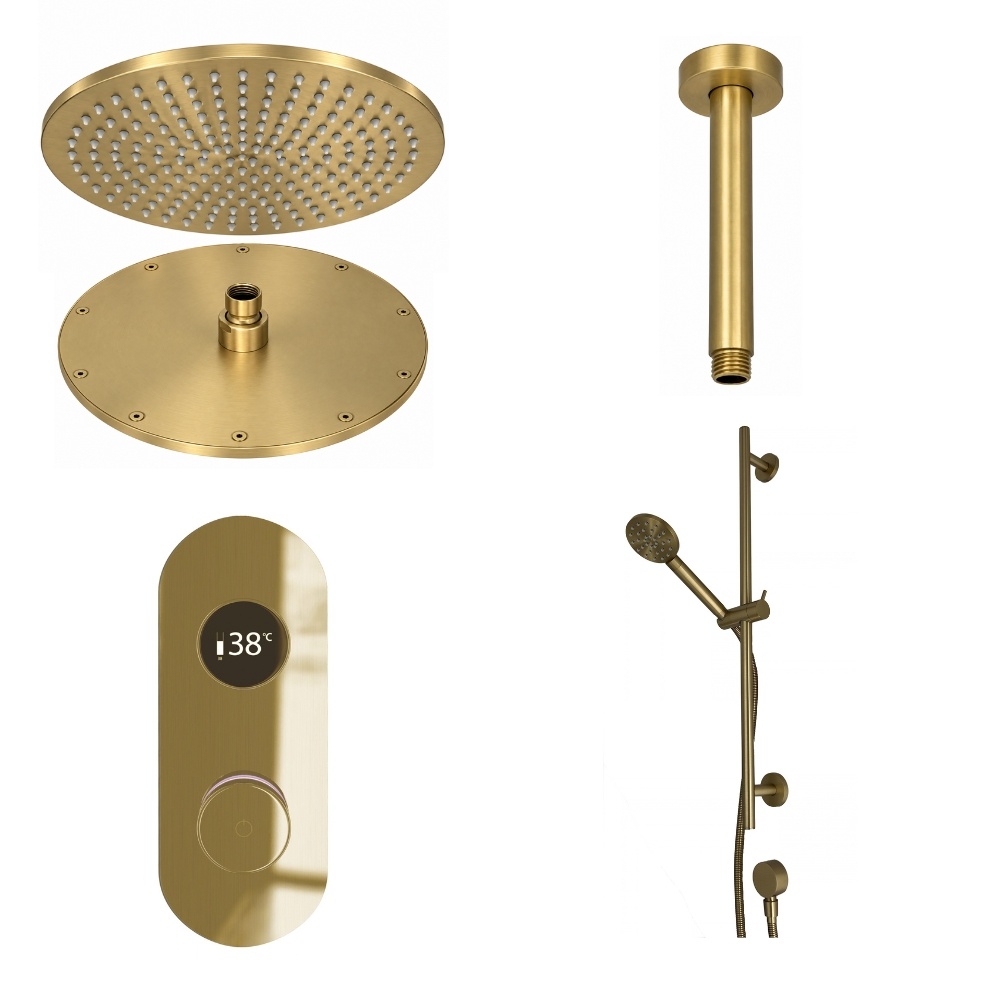 Ted Togo Brushed Brass Oval Valve Ceiling Arm Cut Out