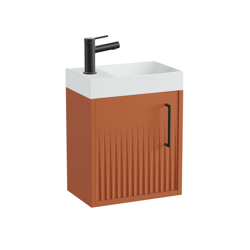 Vado Safari Fluted 400mm Terracotta Wall Hung Cloakroom Vanity Unit & Mineral Basin