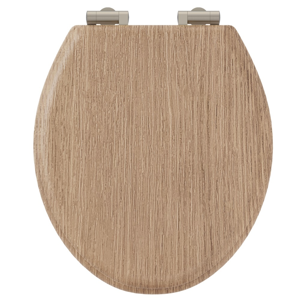 product cut out image of burlington guild light oak soft close toilet seat with nickel hinges - GU6105LOK GUHGL