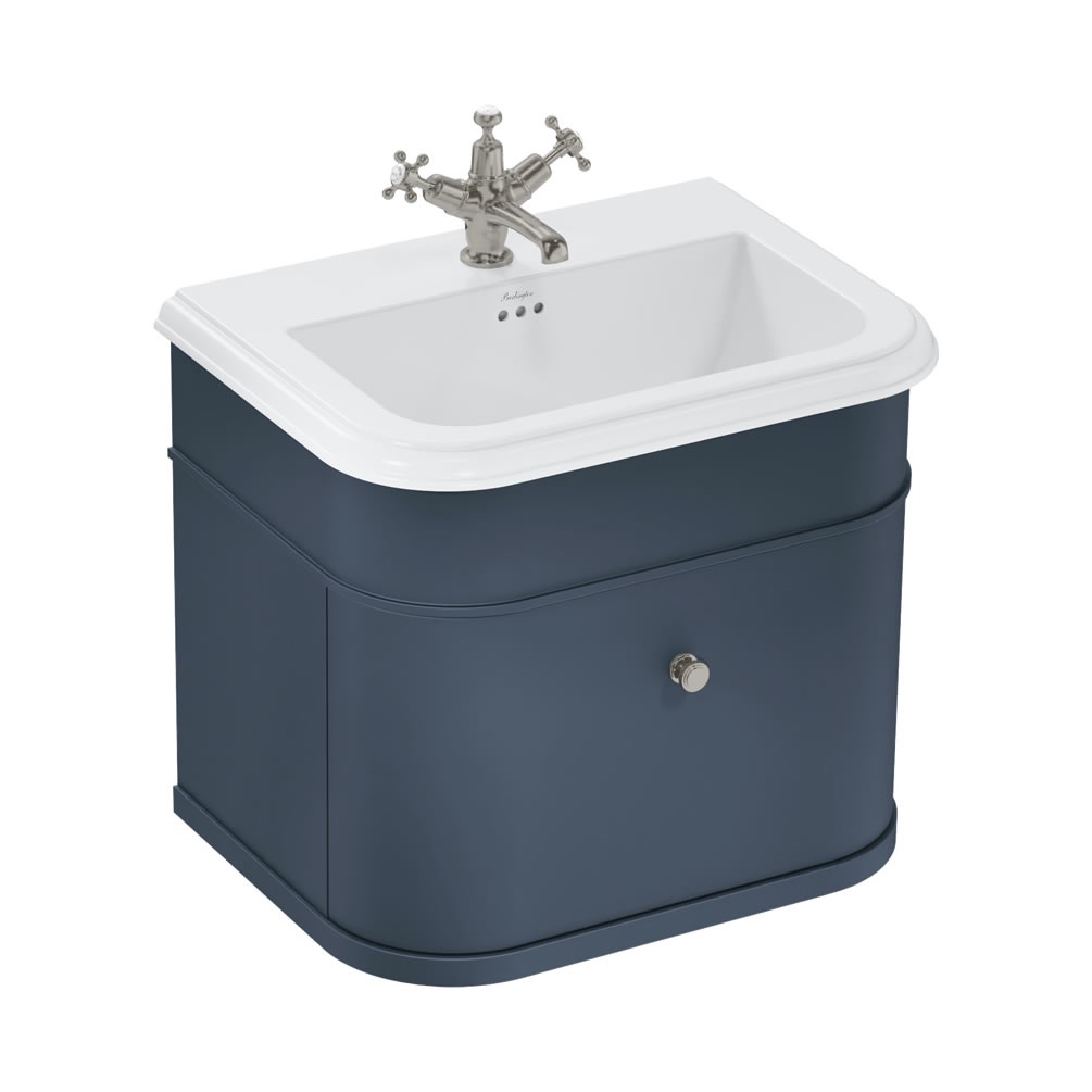 Burlington Chalfont 650mm Ceramic Basin & Blue Wall Hung Unit