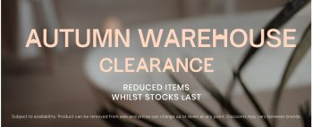 image of a blurred bath covered in plants with text overlaid saying autumn warehouse clearance reduced items whilst stocks last