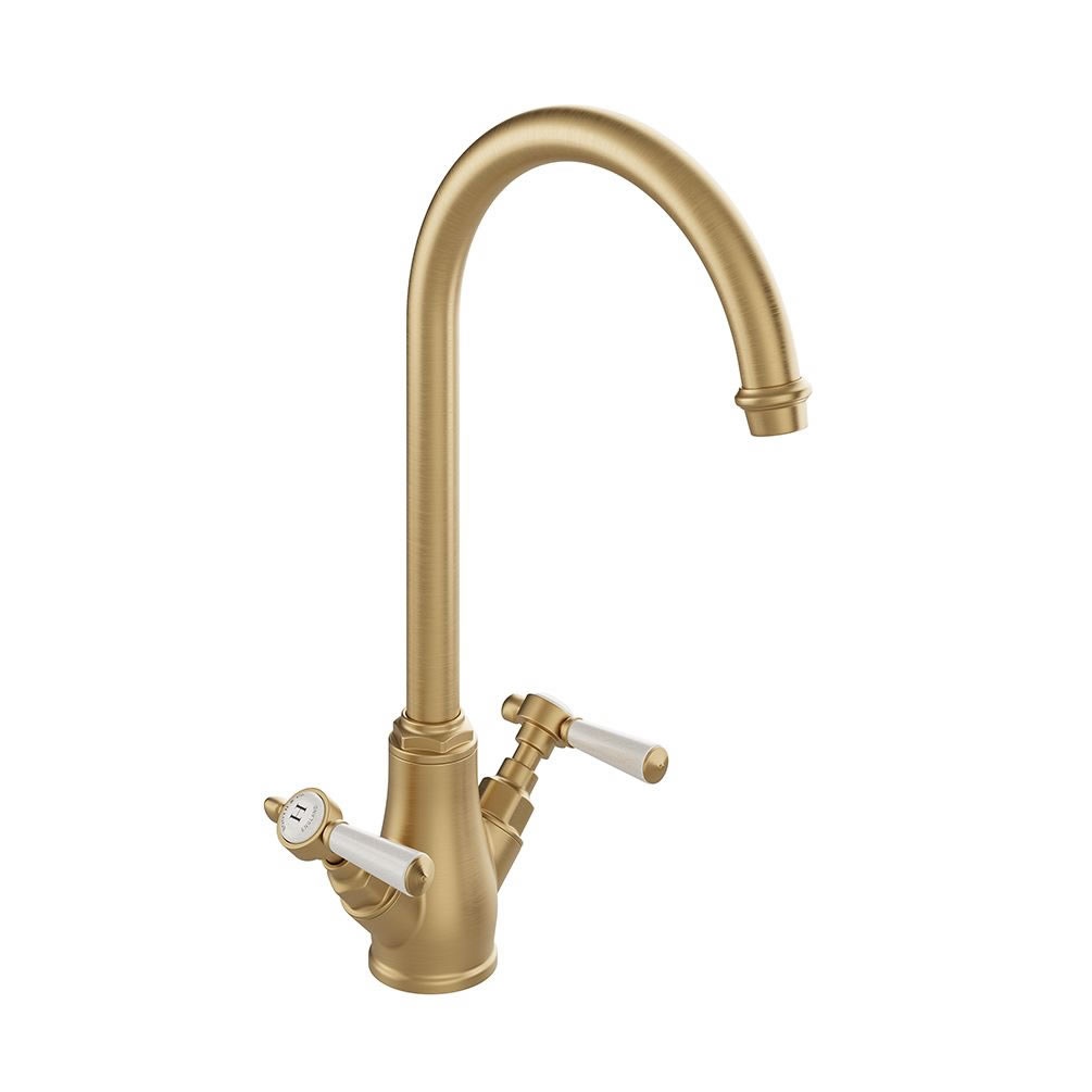 Booth & Co. Axbridge Lever Brushed Brass/White Mono Kitchen Mixer