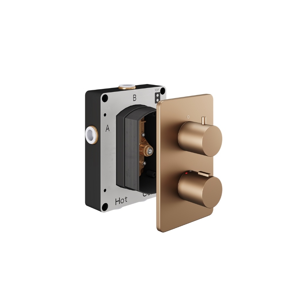 Product Cut out image of the Abacus Iso Brushed Bronze 3 Outlet 2 Handle Thermostatic Shower Valve