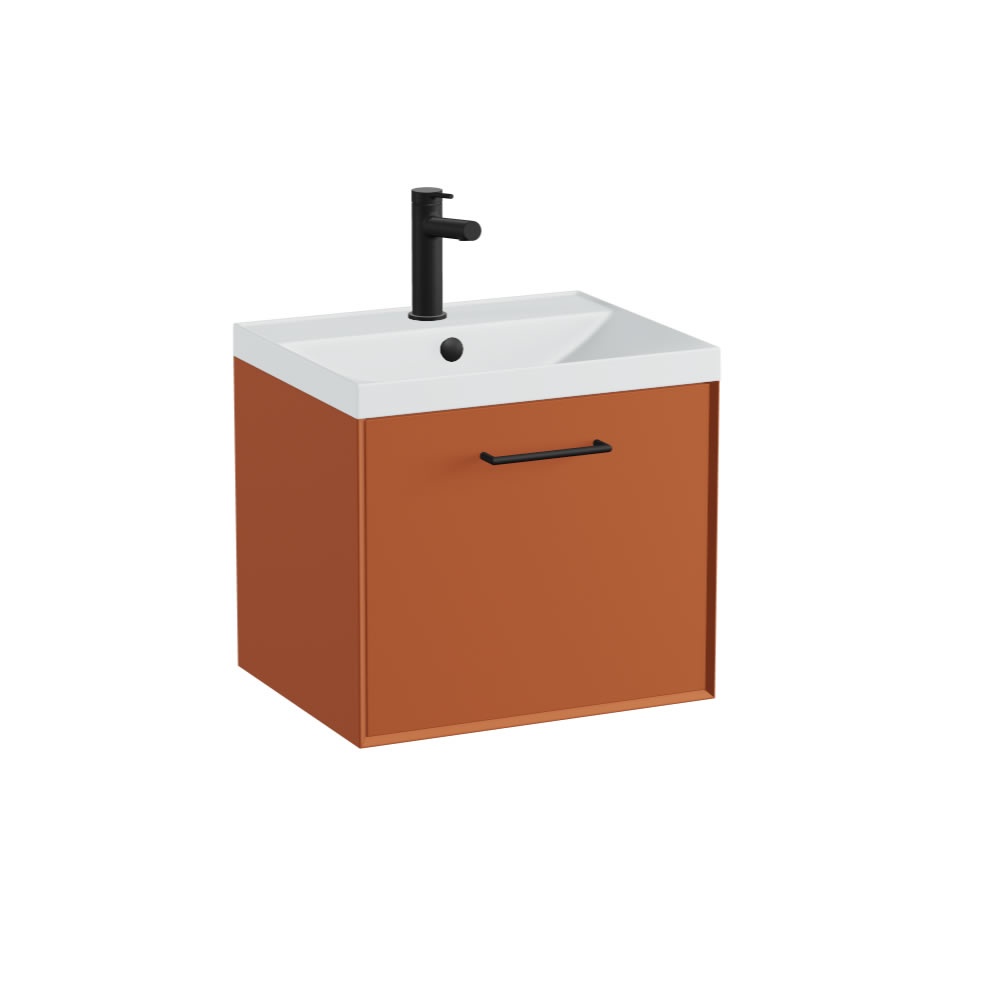 Vado Safari Smooth 500mm Terracotta Wall Hung Vanity Unit & Mineral Basin