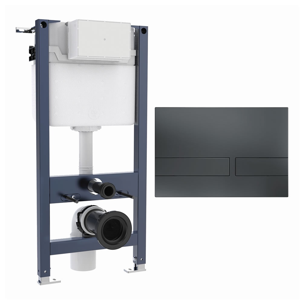 Cutout image of Crosswater 980mm Wall-Hung Cistern Frame & Venue Slate Dual Flush Plate