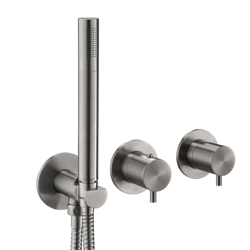 Product Cut out image of the JTP Vos Brushed Black 2 Outlet 2 Handle Shower Valve with Handset