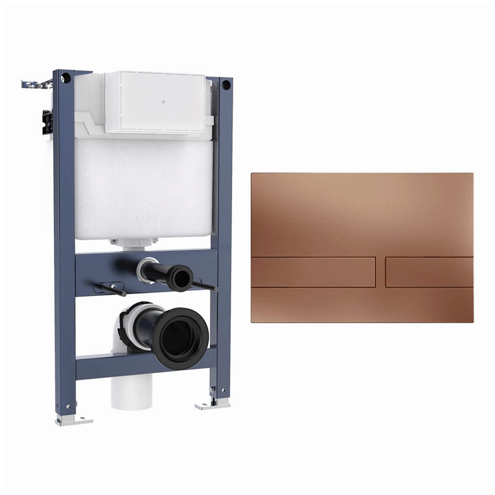 Cutout image of Crosswater 820mm Wall-Hung Cistern Frame & Venue Brushed Bronze Dual Flush Plate