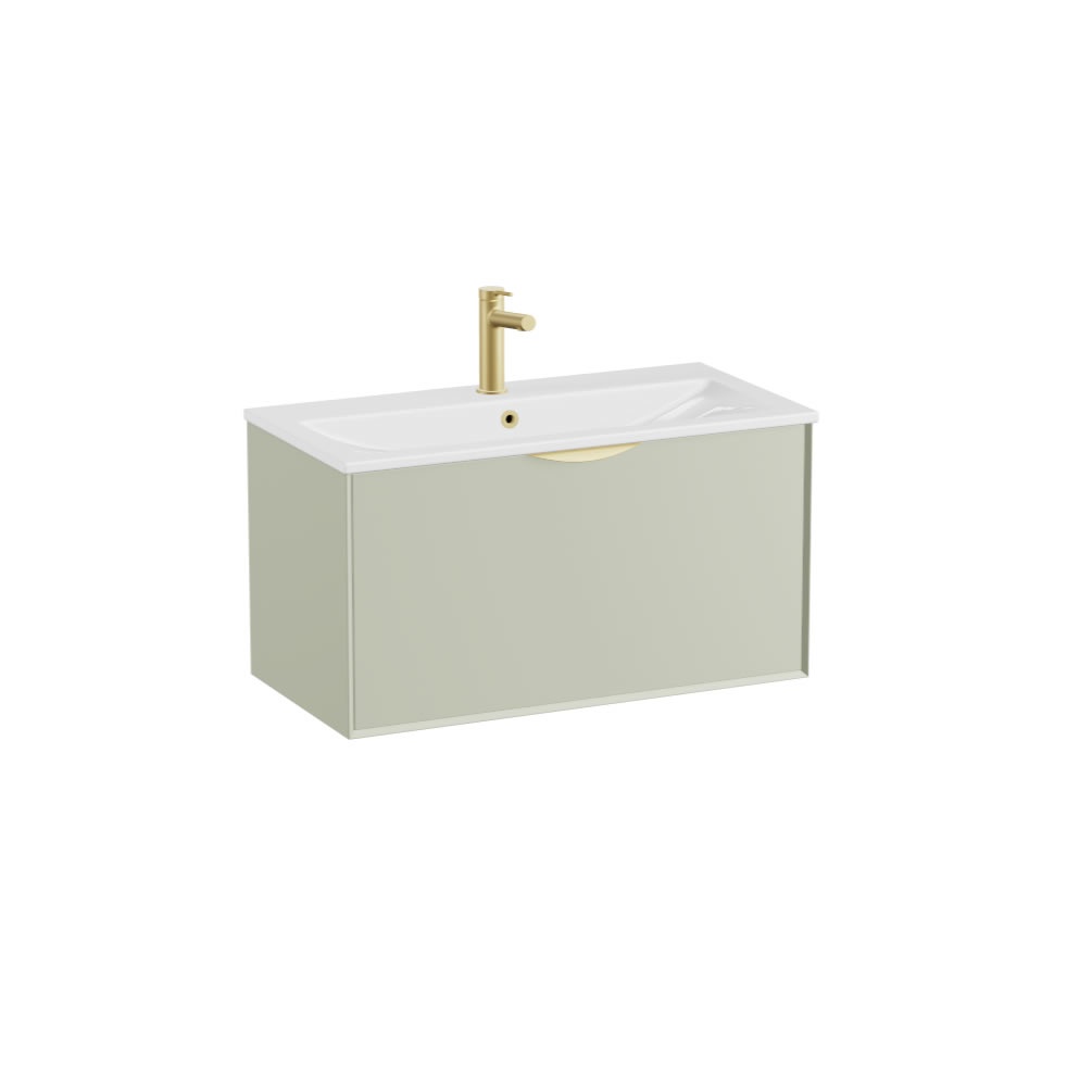 Vado Safari Smooth 800mm Sage Green Wall Hung Vanity Unit & Ceramic Basin