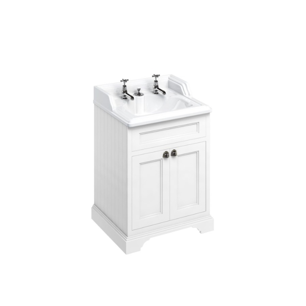 Product Cut out image of the Burlington Classic 650mm Basin with Invisible Overflow & Matt White Freestanding Vanity Unit with Doors