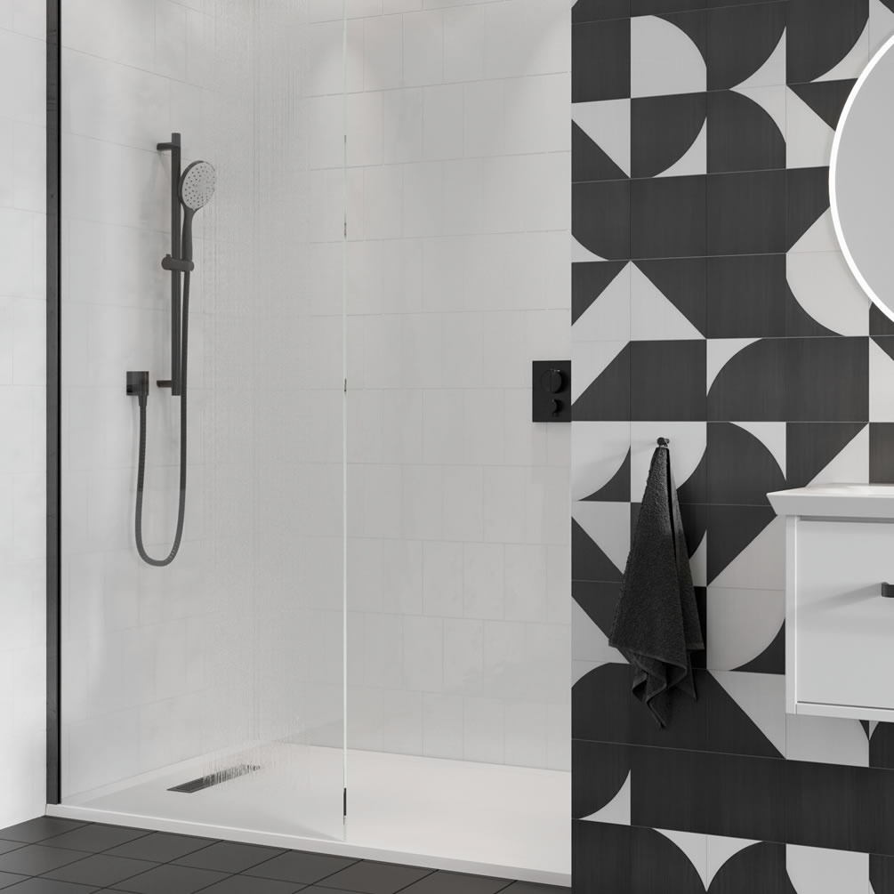 Lifestyle image of Crosswater Gallery 10 Matt Black 500mm Wetroom Screen