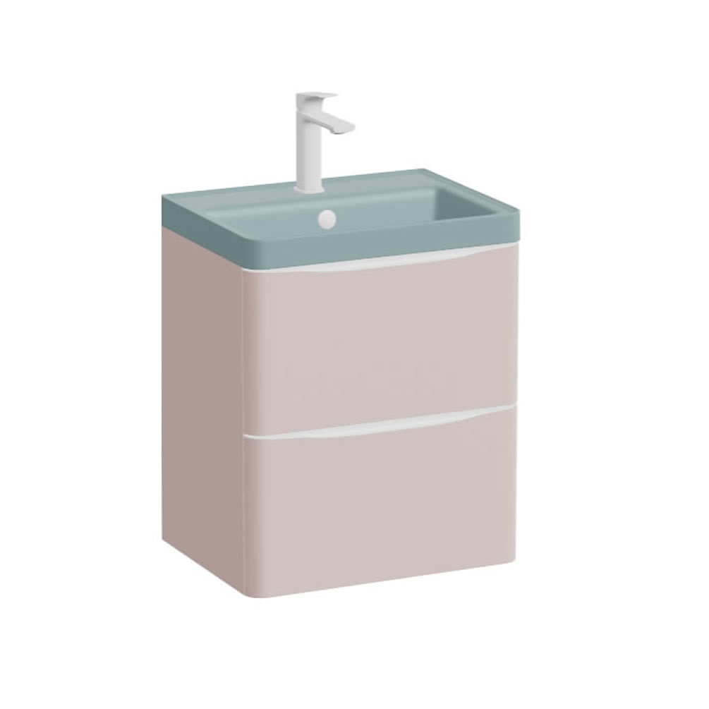 Vado Cameo 500mm Pink Clay Wall Hung 2 Drawer Vanity Unit & Cove Blue Basin