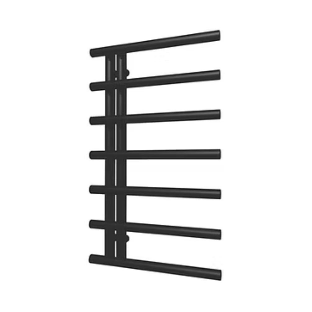 Product cut out image of the Radox Orchid 860mm x 500mm Matt Black Electric Towel Radiator