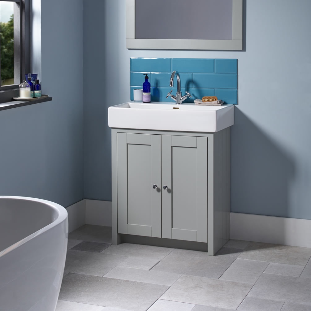 Tavistock Lansdown 700mm Matt Pebble Grey Freestanding Unit & Basin - Lifestyle Image