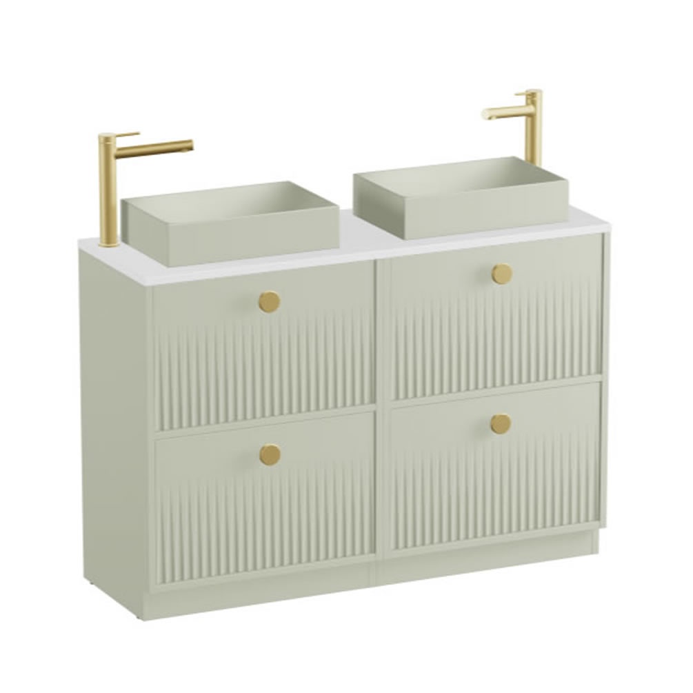 Vado Safari Fluted 1200mm Sage Green Floorstanding Vanity Unit & Gloss White Worktop