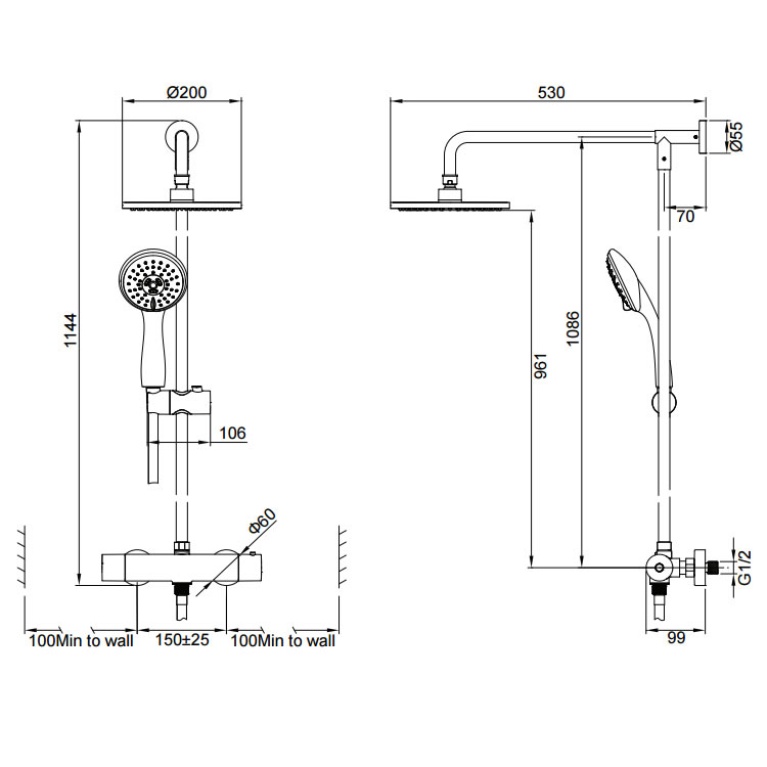 Crosswater Essentials Fusion Thermostatic Shower Valve, Head & Shower