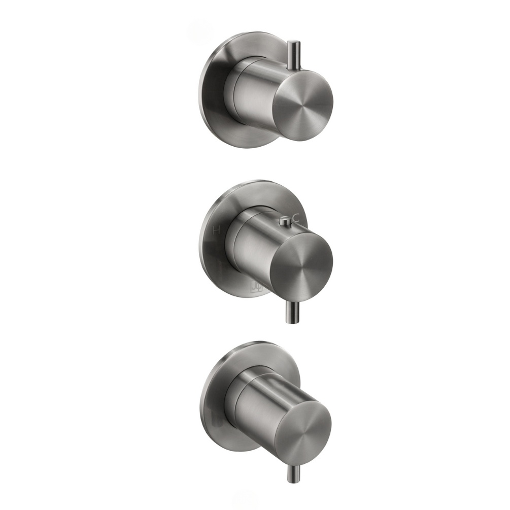 Product Cut out image of the JTP Vos Brushed Black 2 Outlet 2 Handle Concealed Shower Valve