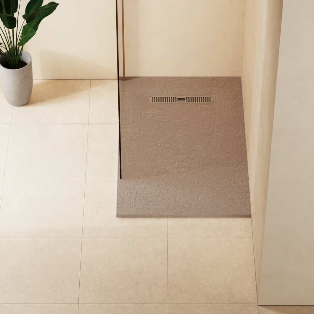 Lifestyle image of the Crosswater Vito 1200mm x 760mm Brown Anti-Slip Rectangular Shower Tray
