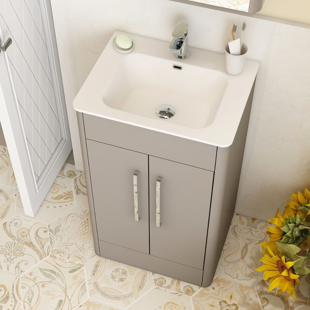 Imex Suburb Matt Ash 2 Door 500mm Floorstanding Vanity Unit Lifestyle 1